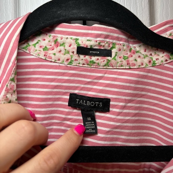 Talbots Stretch - Women's Button Up Shirt Long Sleeve Pink & White Stripe - Picture 11 of 11